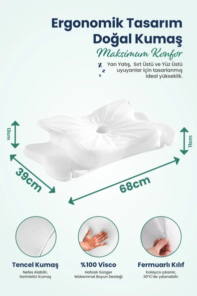 Ulralüks Boyun Destekli Visco Ortopedik Yastık - 68x39x13-11cm - 4