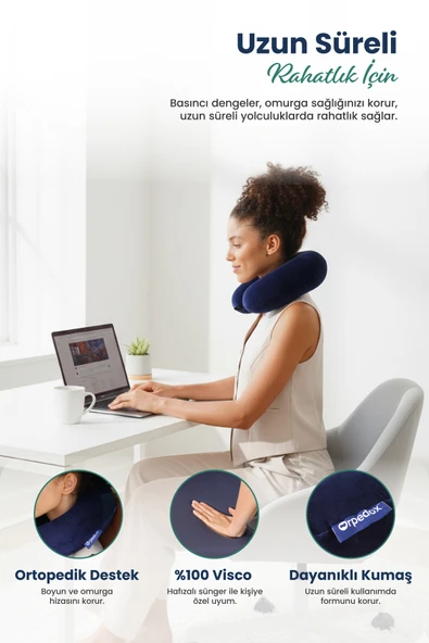 Ortopedik Seyahat Yastığı Visco Boyun Destekli Seyahat Yastığı - Lacivert - 3