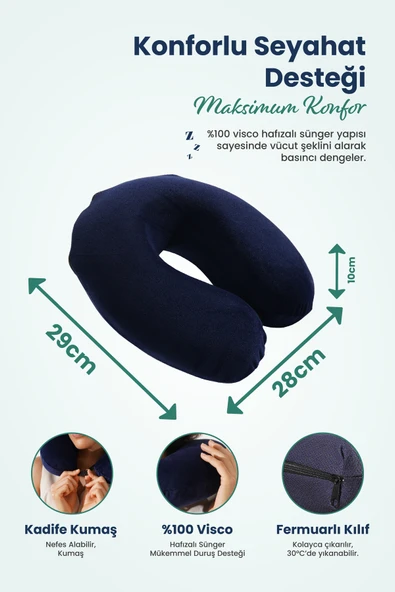 Ortopedik Seyahat Yastığı Visco Boyun Destekli Seyahat Yastığı - Lacivert - 6