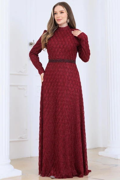 Lina Tesettür Abiye Elbise Bordo - Resim 3