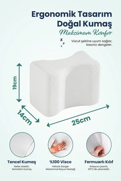 Bacak Arası Ortopedik Yastık Diz Arası Visco Yastık 25x19x14 Cm - 4