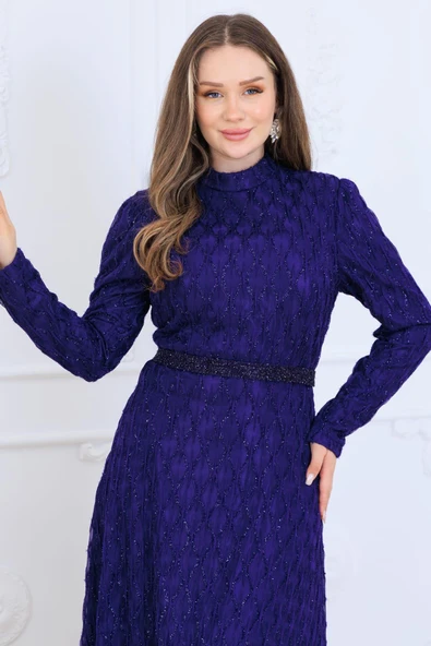 Lina Tesettür Abiye Elbise Mor - Resim 2