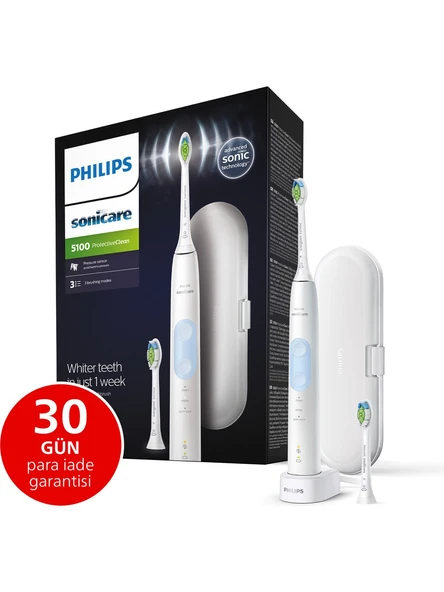 Philips Sonicare Protective Clean 5100 Şarjlı Diş Fırçası, Seyahat Kabı, Yedek Başlık - Beyaz HX6859/29 ürün görseli
