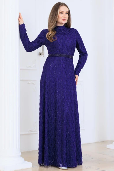 Lina Tesettür Abiye Elbise Mor ürün görseli