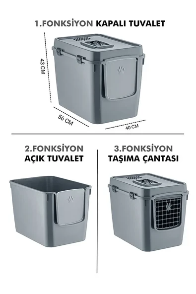XL 3 Fonksiyonlu Premium Kapalı Kedi Tuvaleti ve Taşıma Çantası 56 x 40 x 43 Cm ürün görseli