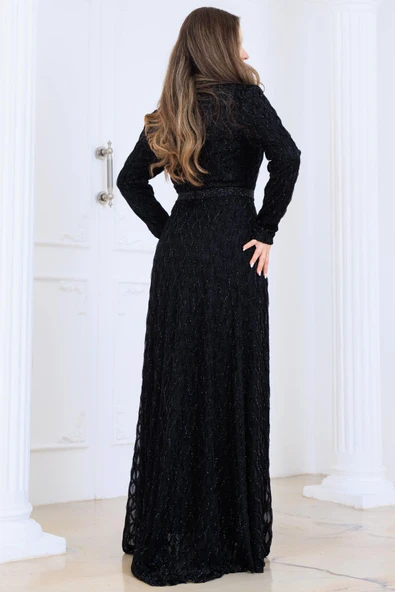 Lina Tesettür Abiye Elbise Siyah - Resim 4