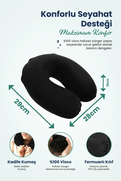 Ortopedik Seyahat Yastığı Visco Boyun Destekli Seyahat Yastığı - Siyah - 6