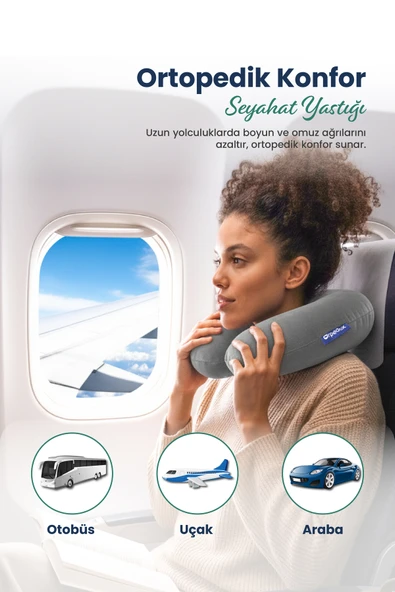 Ortopedik Seyahat Yastığı Visco Boyun Destekli Seyahat Yastığı - Gri