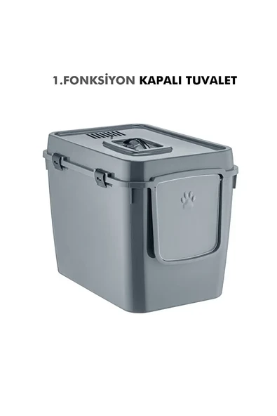 XL 3 Fonksiyonlu Premium Kapalı Kedi Tuvaleti ve Taşıma Çantası 56 x 40 x 43 Cm - Resim 2