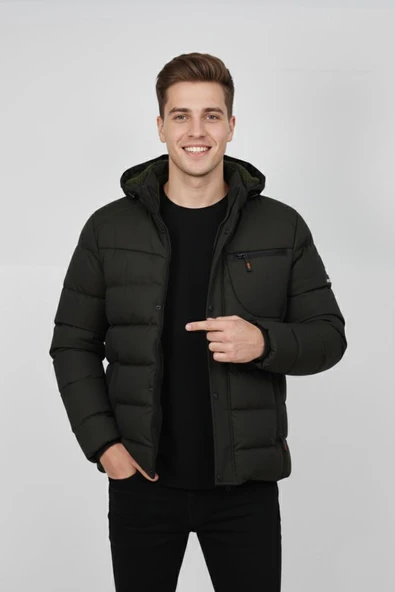 Erkek Kapüşonlu İç Kürklü Spor Mont 99528 BGL-ST04880 - Resim 7