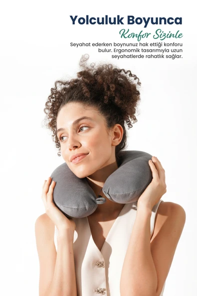 Ortopedik Seyahat Yastığı Visco Boyun Destekli Seyahat Yastığı - Gri - 4