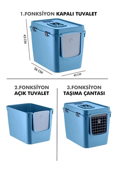 XL 3 Fonksiyonlu Premium Kapalı Kedi Tuvaleti ve Taşıma Çantası 56 x 40 x 43 Cm ürün görseli