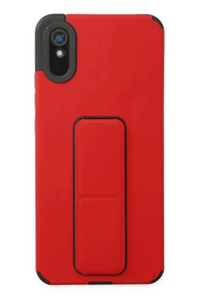 Litae Trend BFS Xiaomi Redmi 9A Kılıf Mega Standlı Silikon - Kırmızı