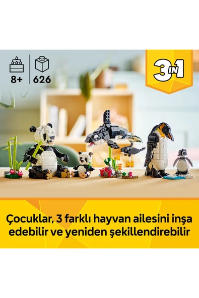 ® Creator 3’ü 1 Arada Vahşi Hayvanlar: Panda Ailesi 31165 - 8+ Yaratıcı Oyuncak Yapım Seti (626P) - 5