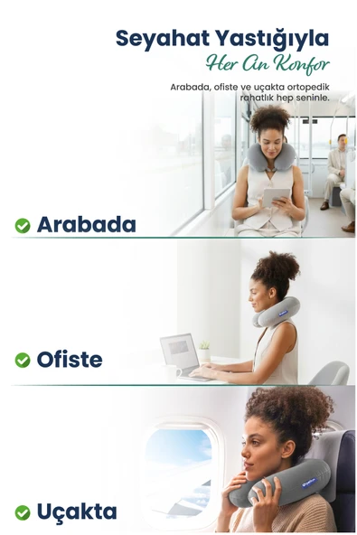 Ortopedik Seyahat Yastığı Visco Boyun Destekli Seyahat Yastığı - Gri - 5