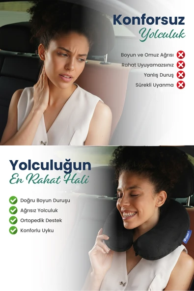 Ortopedik Seyahat Yastığı Visco Boyun Destekli Seyahat Yastığı - Siyah - 2