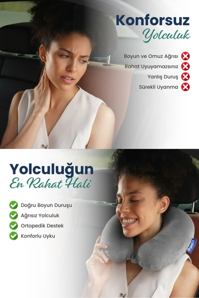 Ortopedik Seyahat Yastığı Visco Boyun Destekli Seyahat Yastığı - Gri - 2