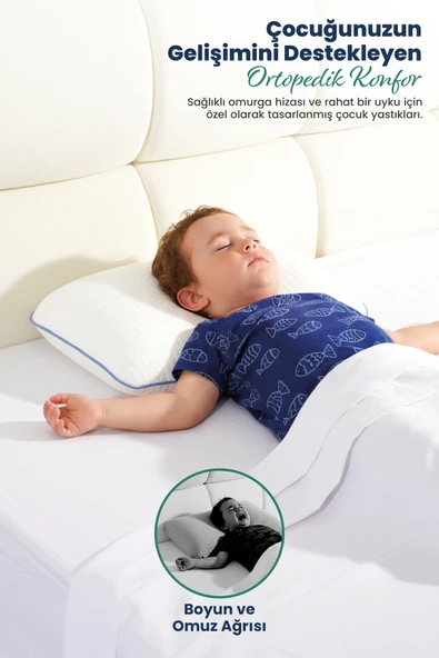 Çocuk Ortopedik Visco Yastık 38x26-8 cm | 1-10 Yaş Uyumlu – Boyun Destekli & Yıkanabilir Kılıf - 2