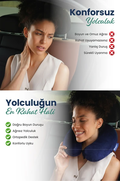 Ortopedik Seyahat Yastığı Visco Boyun Destekli Seyahat Yastığı - Lacivert - 2