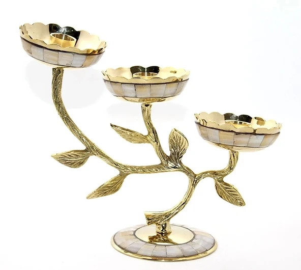 Pirinç Sedefli 3'lü Şamdan 5935 ürün görseli 1