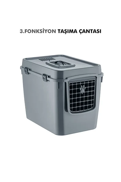 XL 3 Fonksiyonlu Premium Kapalı Kedi Tuvaleti ve Taşıma Çantası 56 x 40 x 43 Cm - Resim 4