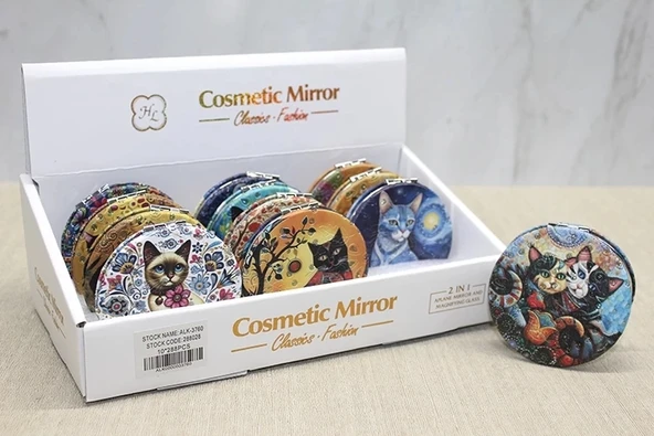 Kedi Taşlı El Aynası Yuvarlak İnce Alk3760 ürün görseli 1