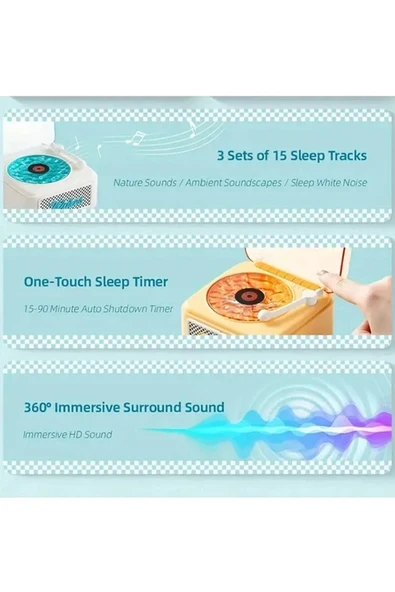 Nostalji Mini Plak Görünümlü Radyolu Bluetooth Hoparlör 3d Ses Dalgası Retro Müzik Plak Beyaz - Resim 5