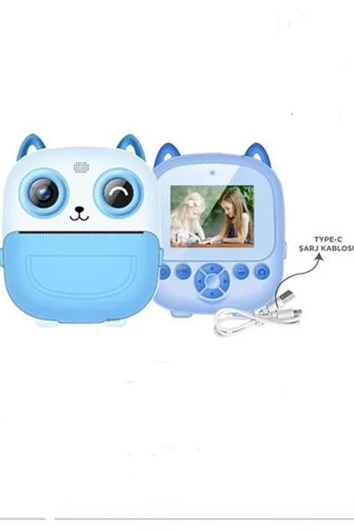 Dijital Video Fotoğraf App Destekli Çocuk Kamerası Termal Resim Kağıt Baskılı Yazıcı Mavi ürün görseli 1