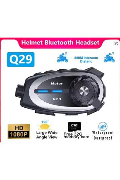 Q29 Motosiklet Kask Bluetooth Kulaklık Eşleşmeli 1080p Kamera Geniş Açı Su Geçirmez Intercom - Resim 6