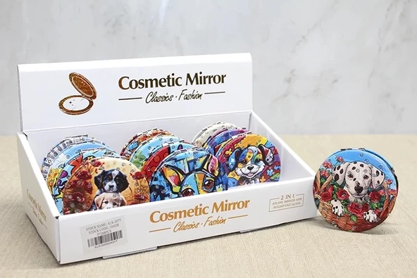 Sevimli Köpek Tasarımıyla Taş İşlemeli İnce El Aynası Yuvarlak Alk4577 ürün görseli 1