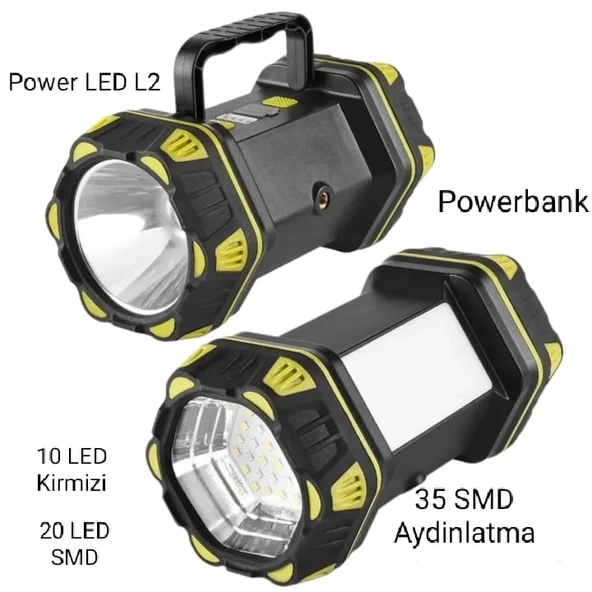 F-262 Yeni Güçlü Çift Taraflı Taşınabilir Spot Ve Işıldak Usb Powerbank Şarjlı Fener ürün görseli