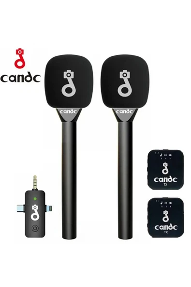 Çift Mikrofonlu Profosyonel Kablosuz Yüksek Kaliteli Ses Kaydı Röportaj Mikrofonu ürün görseli