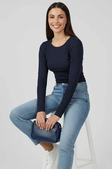 Yanı Büzgülü bluz Lacivert - 2