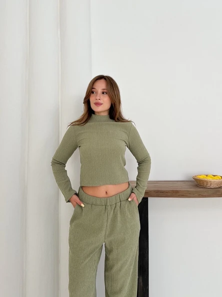 Balıkçı yaka örme takım mint - 3