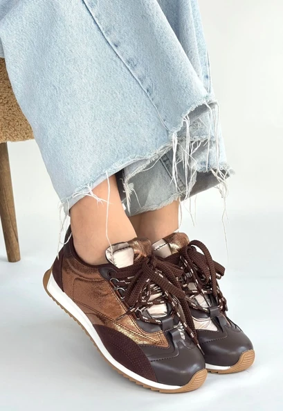 Ranu Kahverengi Cilt Paraşüt Detaylı Bağcıklı Spor Ayakkabı - 3