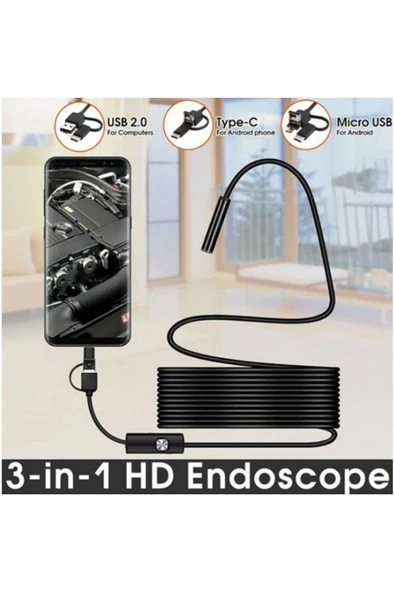 Endoskop 3 İn 1 Yılan Kamera Usb Micro Usb Type-c 20 Metre Sert Kablo - Resim 4