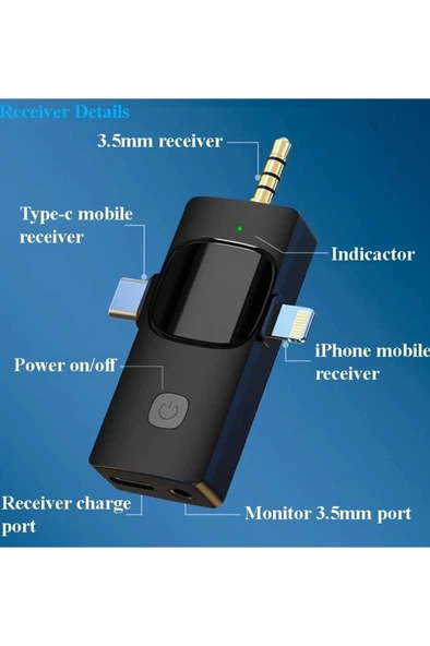 Yüksek Kalite Profesyonel 3 In 1 Kablosuz Taşınabilir Yaka Mikrofonu Youtube Facebook Tiktok - Resim 4