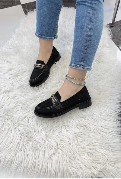 KB-021 Siyah Triko Siyah Taban U Toka Günlük Kadın Ayakkabı