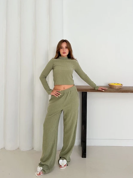 Balıkçı yaka örme takım mint - 4