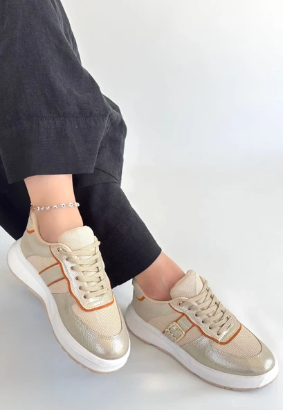 Tanwe Bej Cilt Bağcıklı Spor Ayakkabı - 2
