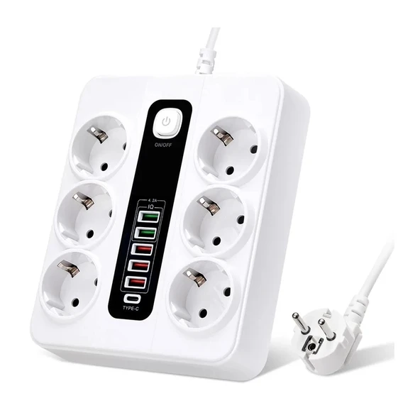 Hp-h04 3000w 10amper 6’lı 2metre Uzatma Kablolu Çoklu Termal Akım Priz - Resim 2