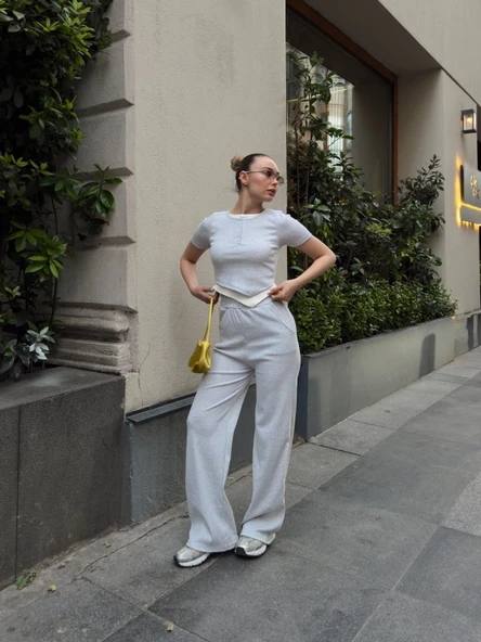 Düğme yakalı gri alt üst takım s3943 - 6