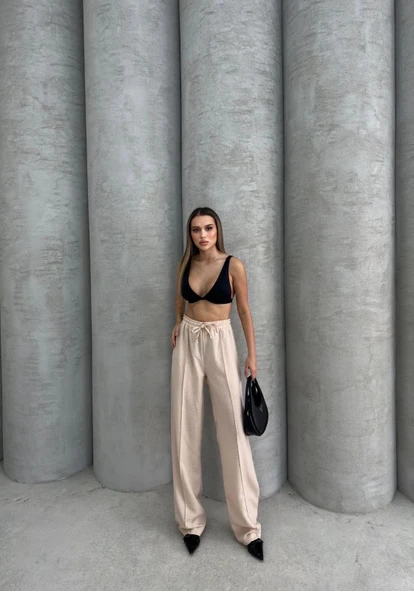 Çımalı keten pantolon - 5