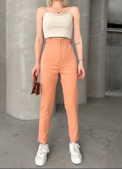 Beli lastikli karamel pantolon - 3