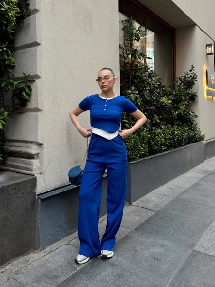 Düğme yakalı saks alt üst takım s3943 - 6