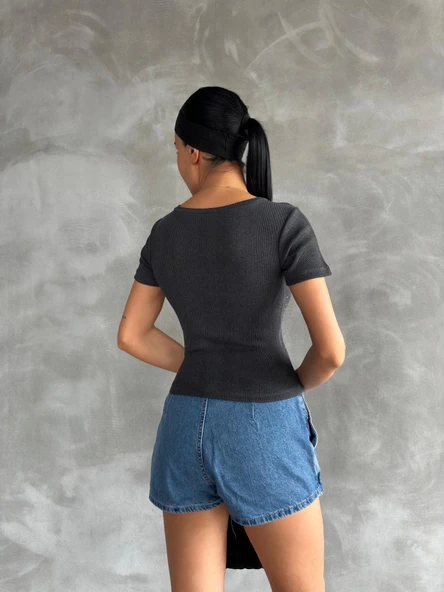 Önü taşlı antrasit bluz s3512 - 2