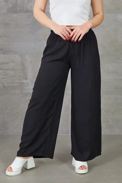 Kadın Bol Paça Rahat Kalıp Beli Lastikli Salaş Pantolon - 2