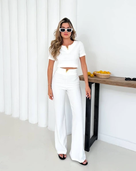 V aksesuarlı ottoman takım beyaz s255850 - Resim 6