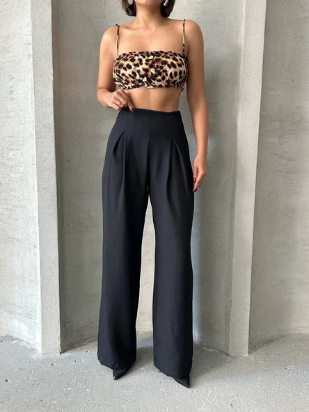 Pileli keten pantolon - 4