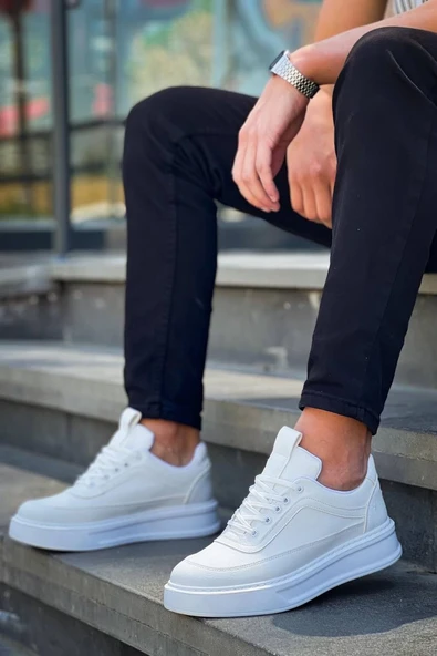 KB-006 Kuback Beyaz Cilt Yüksek Taban Bağcıklı Günlük Erkek Ayakkabı - 3